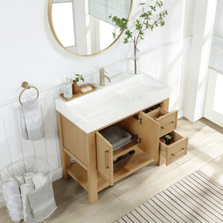 Vera Bath Vanity with Stone Top, Washed Ash Grey, 36", Single Vanity, With Mirror