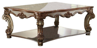 Rectangular Coffee Table with Bottom Shelf, Gold Patina