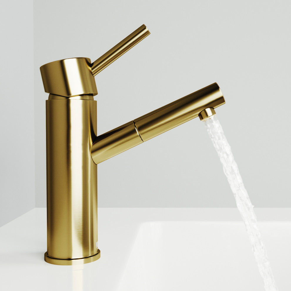 VIGO Noma 8" H Single Handle Single Hole Bathroom Faucet, Matte Brushed Gold