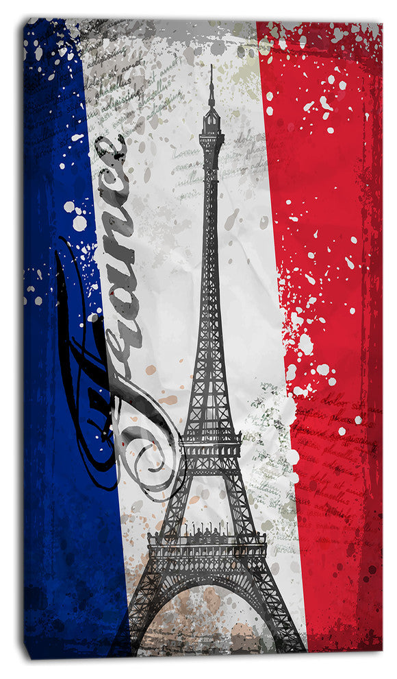 "Eiffel Tower on French Flag" Digital Canvas Print, 16"x32"