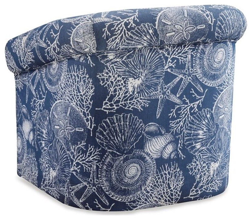 Home Square 2 Piece Swivel Coastal Wood Upholstered Club Chair Set in Blue