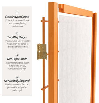 3' Tall Window Pane Shoji Screen, Honey, 4 Panels