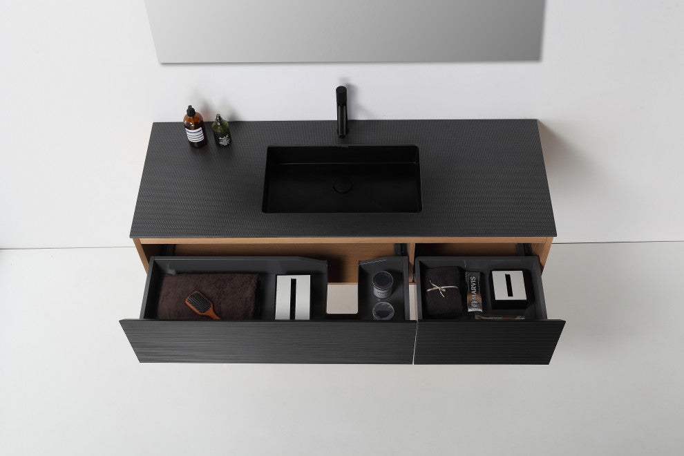 OSLO Wall Mount Modern Bathroom Vanity, Matte Black, 60"