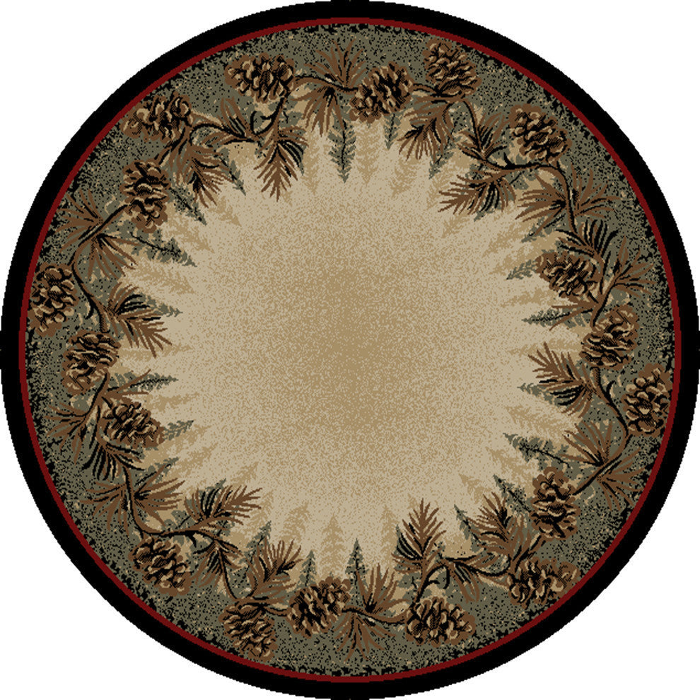 Mount Le Conte Pine Cone Lodge Area Rug, 5'3" Round