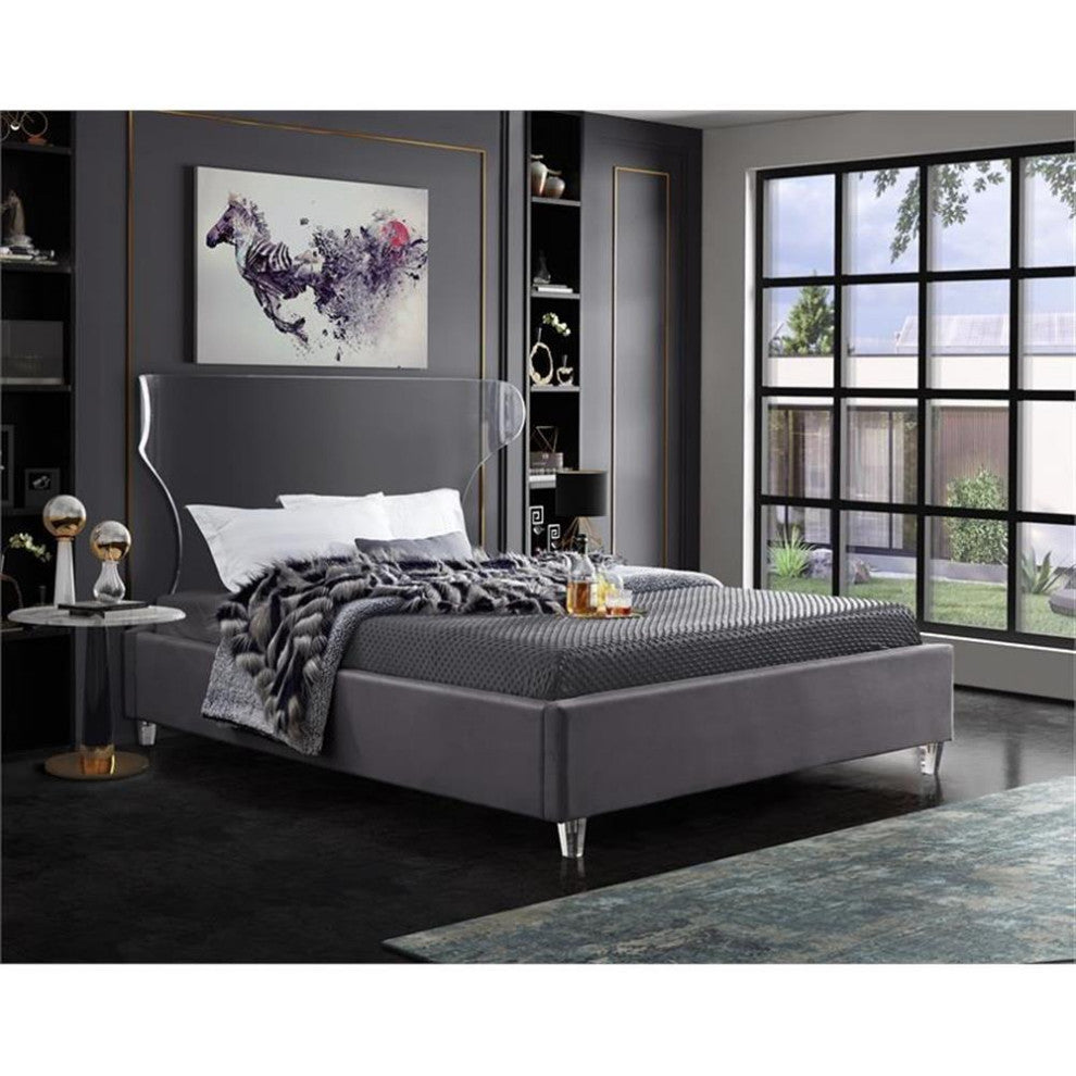 Maklaine Modern Fabric 50'H x 59.5'W x 81'D Gray Velvet Full Bed