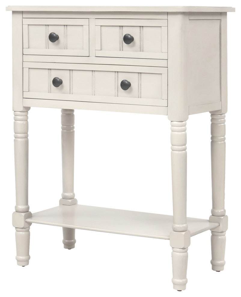 TATEUS Modern Narrow Console Table With Three Storage Drawers, Ivory White