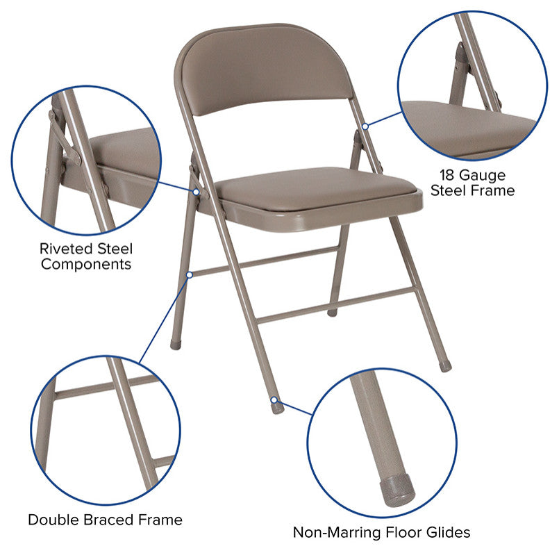 2 Pack HERCULES Series Double Braced Vinyl Folding Chair, Gray