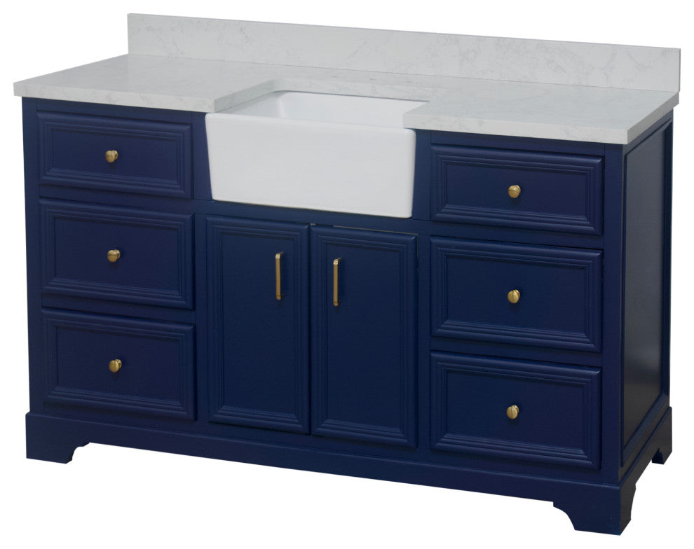 Zelda 60" Bathroom Vanity, Royal Blue, Engineered Carrara, Single