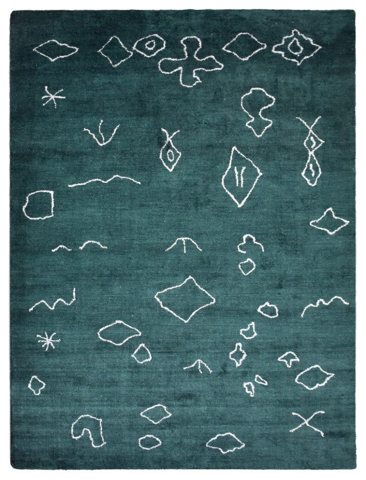 HAND KNOTTED LOOM SILK AREA RUGS-6'x9',Rectangle,Dark Green White,Contemporary