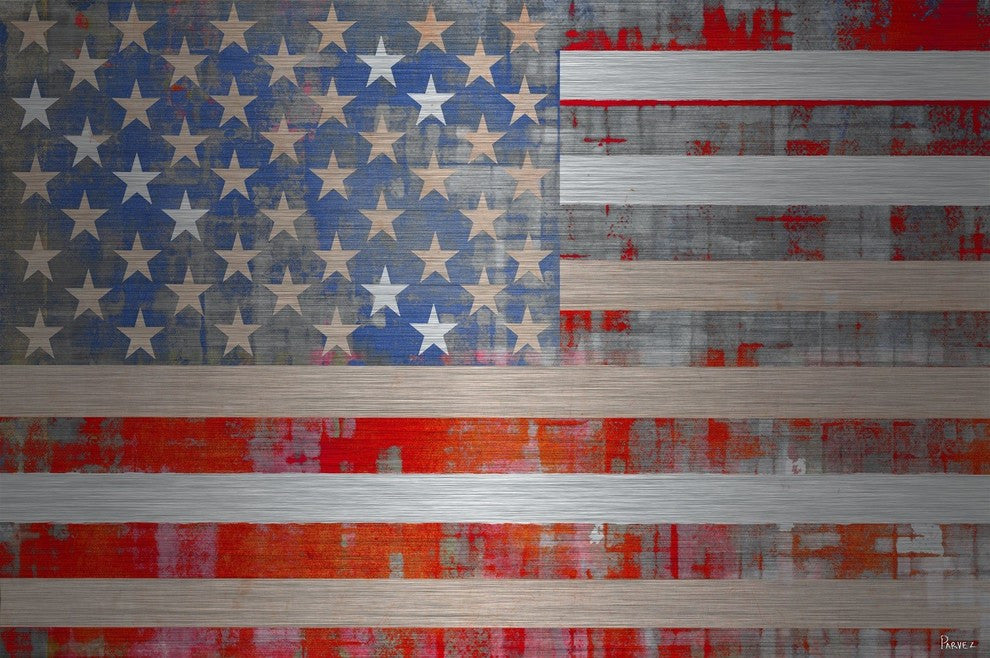 "American Dream" Wall Art, 45"x30", Brushed Aluminum
