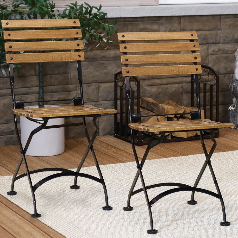Sunnydaze European Chestnut Wooden Folding Bistro Side Chair, Set of 4