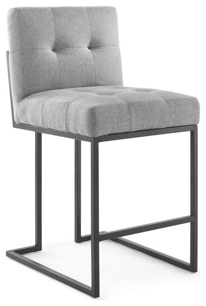 Black Stainless Steel Upholstered Fabric Counter Stool Set of 2 Black Light Gray