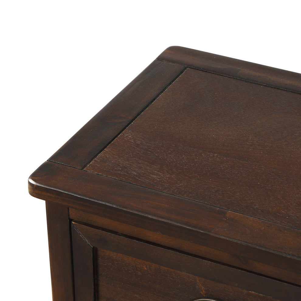 28" Wood 2 Drawers Storage Cabinet with 4 Rattan Basket, Espresso, 28" Tall