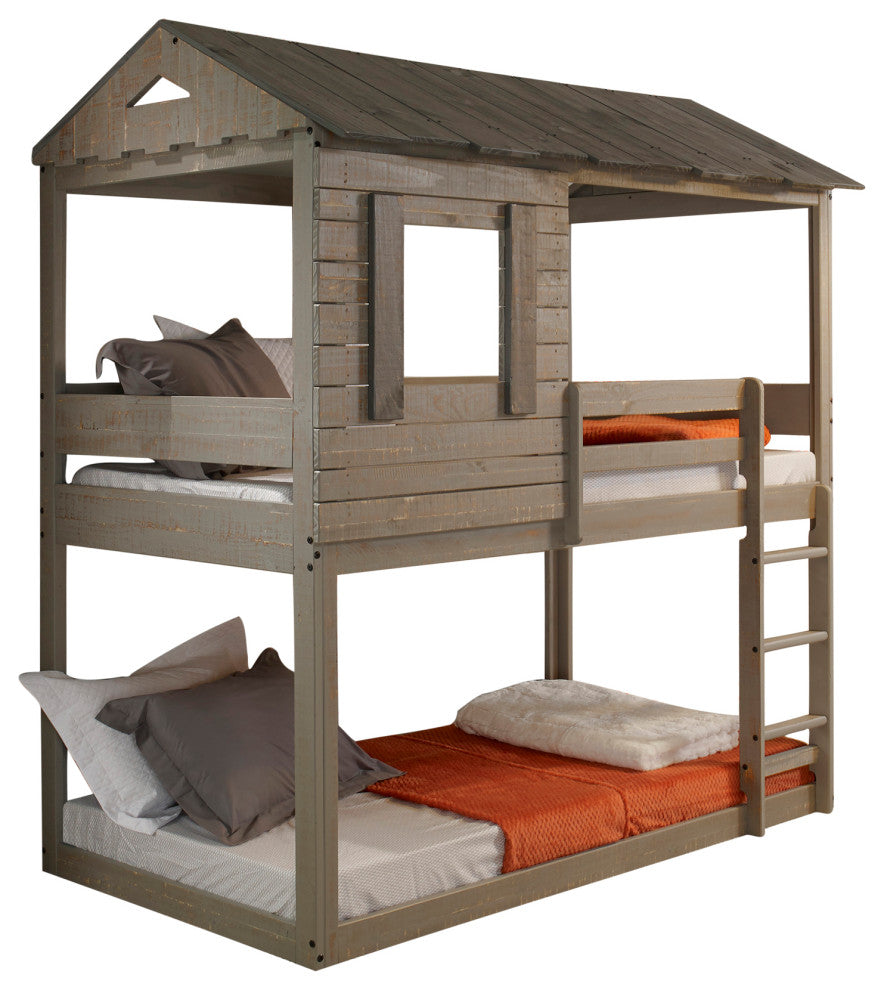 Acme Furniture Darlene Farmhouse Wood Twin Over Twin Bunk Bed in Rustic Gray