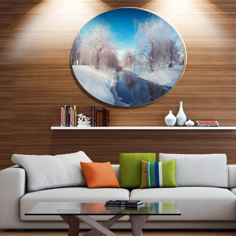 Amazing Winter In City Park, Landscape Art Disc Metal Wall Art, 36"