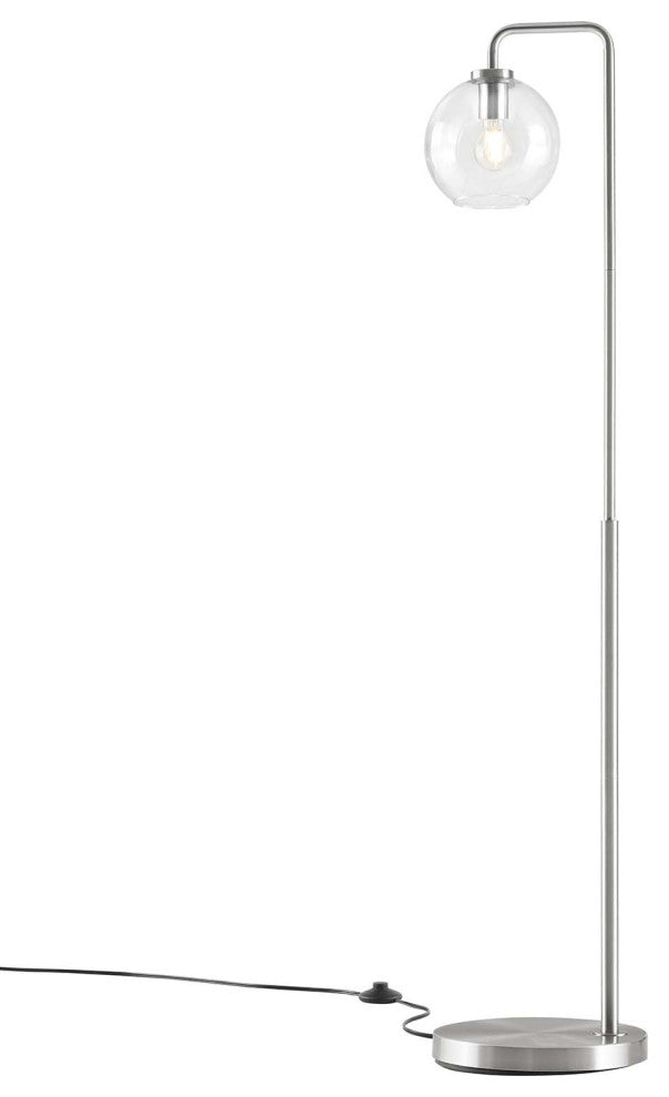 Floor Lamp Light, Silver, Glass, Metal, Modern, Mid Century Bistro Hospitality