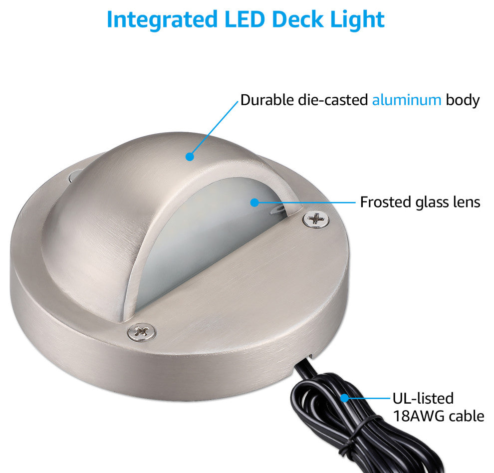 12-Pack Hemisphere LED Deck Light 3000K Warm White, Satin Nickel
