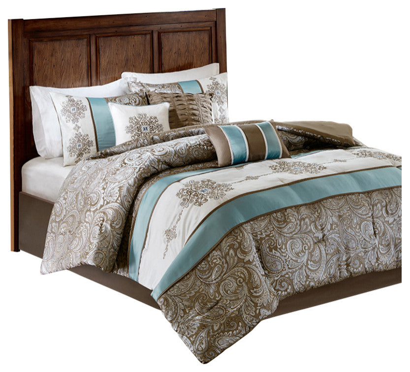 Madison Park Caroline Jacquard 7 Piece Comforter Set in Blue