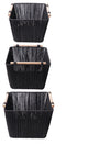 Boho Black Paper and Natural Rope Woven Storage Basket with Handles Set of 3