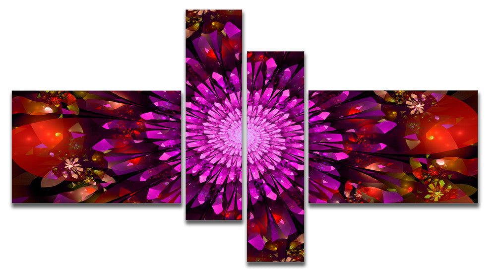 Purple Glowing Crystals In Space, Floral Canvas Art Print, 60"x32", 4 panels