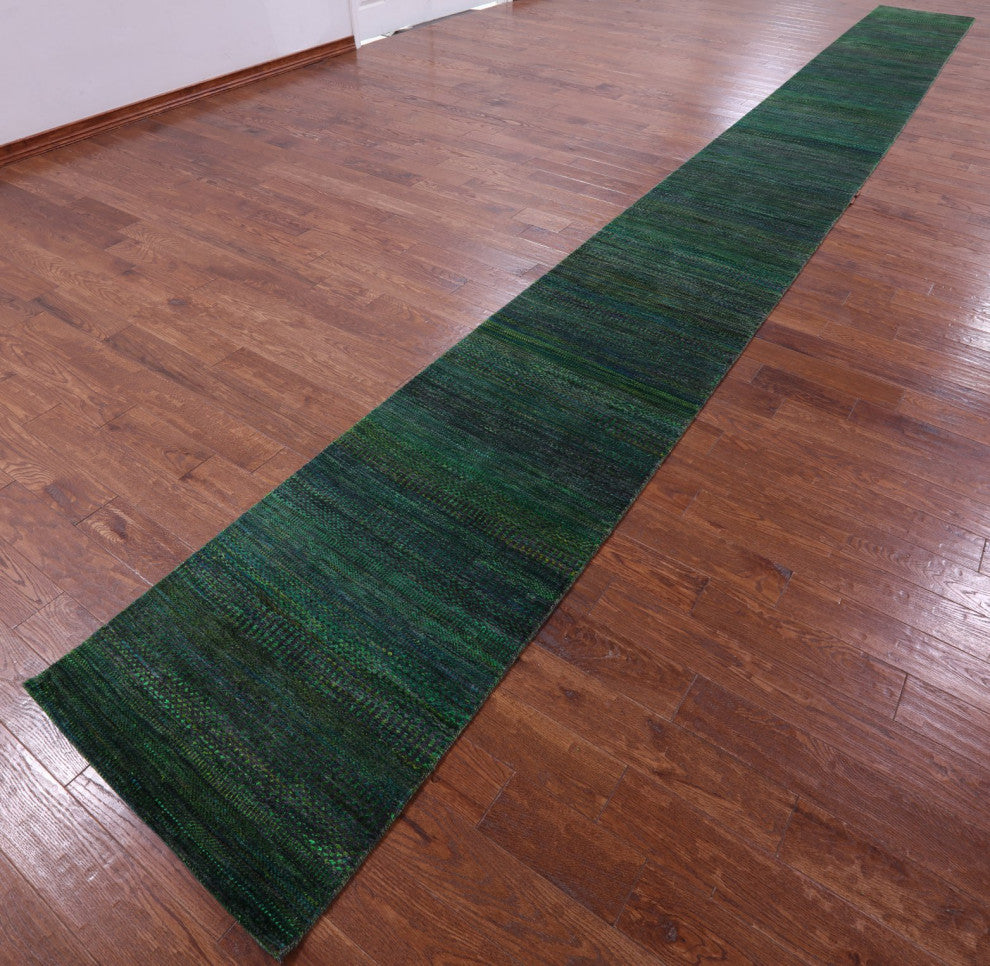 2' 6" X 25' 8" Runner Hand Knotted Super Savannah Gabbeh Wool and Silk Rug Q8616