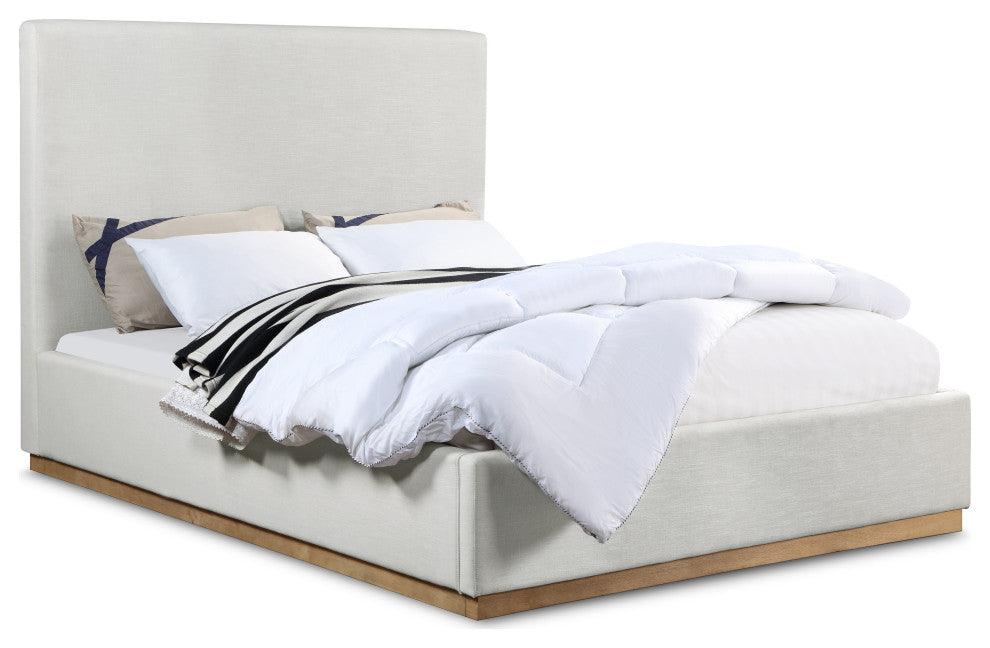 Alfie Linen Textured Fabric Upholstered Bed, Cream, Queen