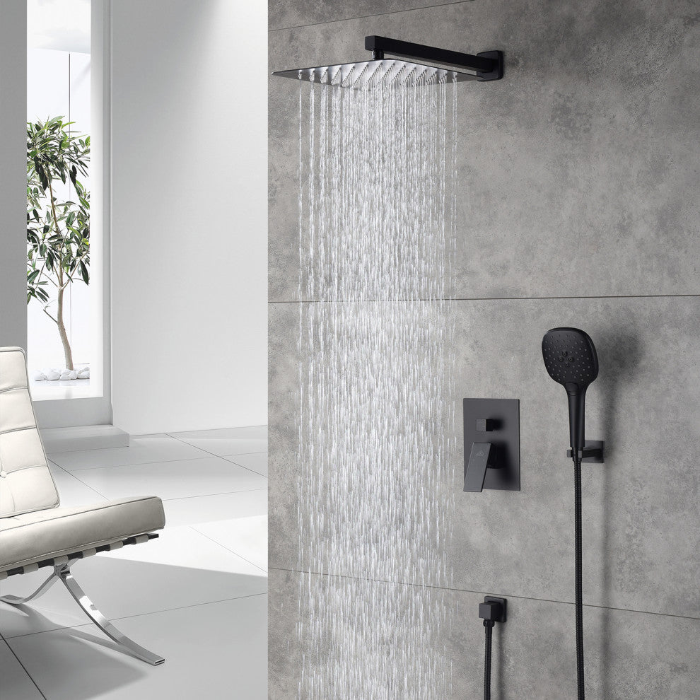CASAINC 10" Wall Mounted 3 Spray Handheld Rainfall Luxury Shower System Set, Matte Black