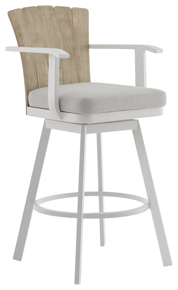Hazel Outdoor Patio Swivel Counter Stool Aluminum Teak Wood/Argent Gray Cushions