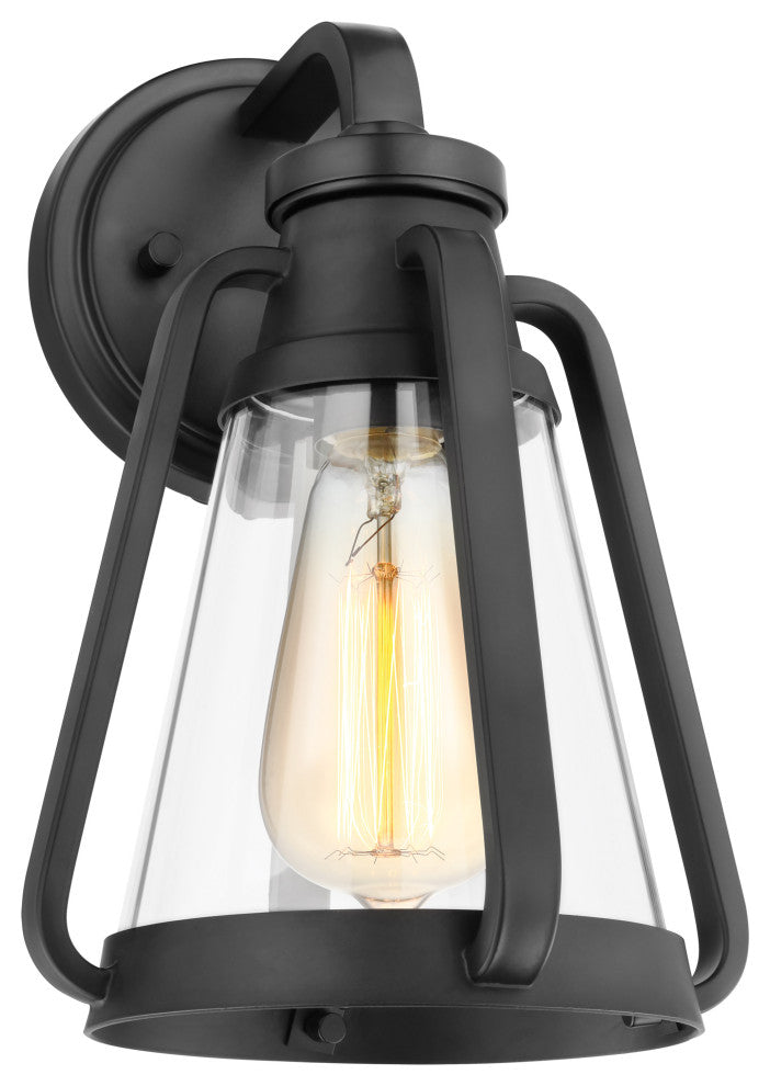Everett 1-Light Small Wall Sconce, Matte Black With Clear Glass