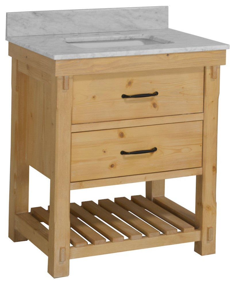 Birmingham Bathroom Vanity, Drift Wood, 30", Carrara Marble, Single Sink