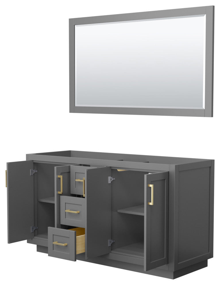Miranda 60" Dark Gray Double Vanity, No Top, No Sink, Gold Trim, 58" Mirror