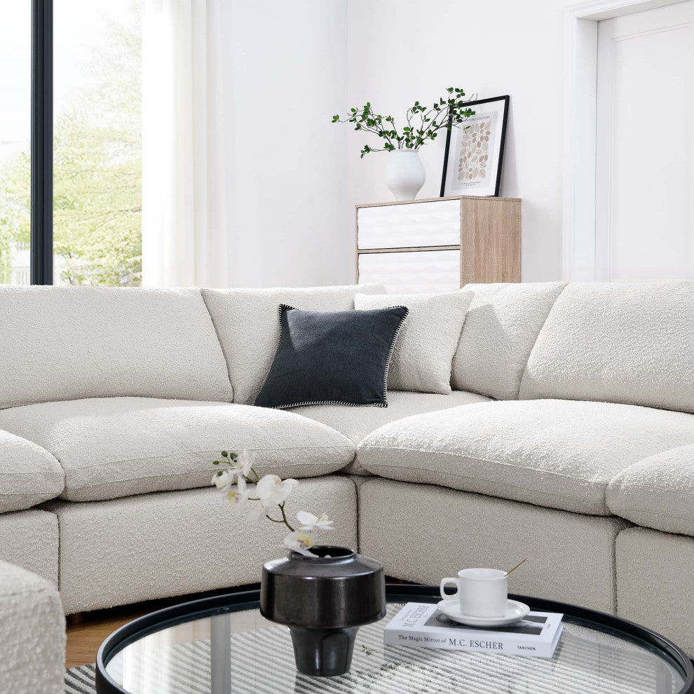 Commix Down Filled Overstuffed Boucle Fabric 8-Piece Sectional Sofa, Ivory