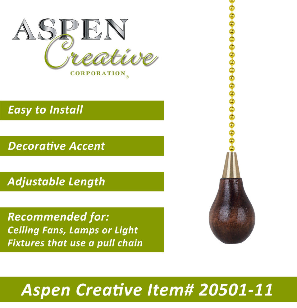 Aspen Creative 20501-X, 12" Wooden Knob Pull Chain with Metal Top, Walnut, Set o