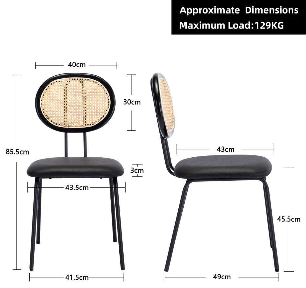 Rattan Cane Back Dining Chairs Set of 2, Black