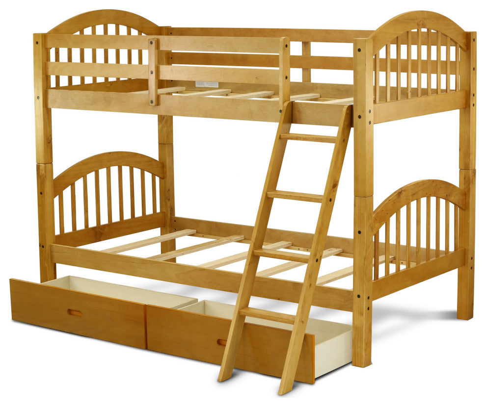 East West Furniture Verona Twin Bunk Bed In Natural Oakwith Under Drawer