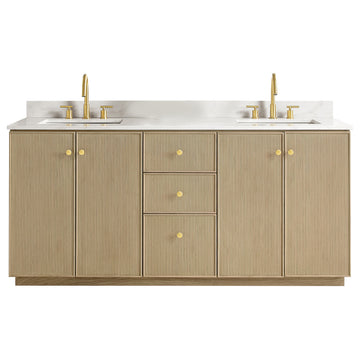 Oza Bath Vanity with Quartz Stone Top, Aged Natural Oak, 72", Double Vanity, No Mirror