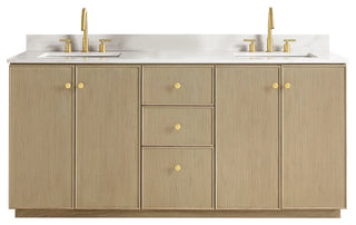 Oza Bath Vanity with Quartz Stone Top, Aged Natural Oak, 72", Double Vanity, No Mirror
