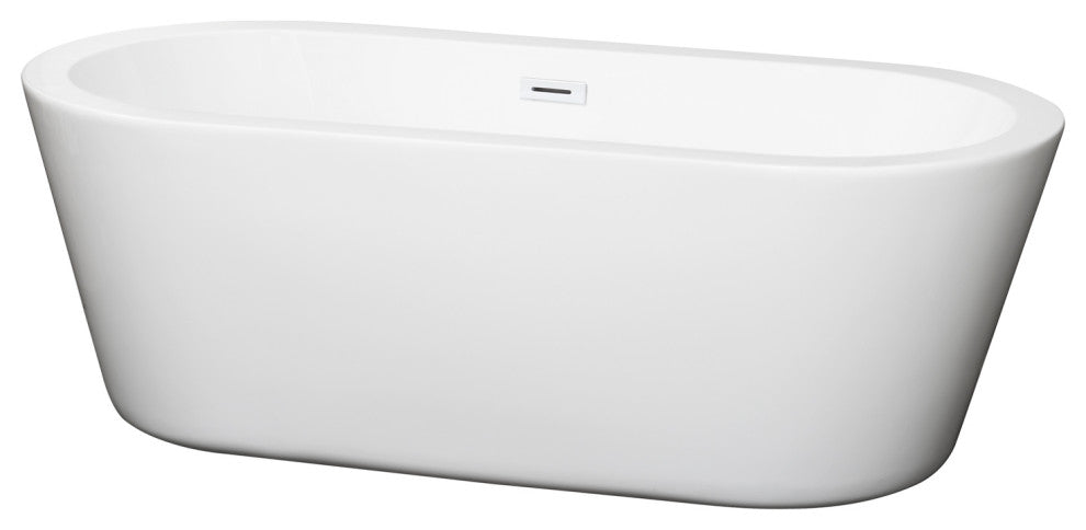 67" Freestanding Bathtub, White, Shiny White Drain and Overflow Trim