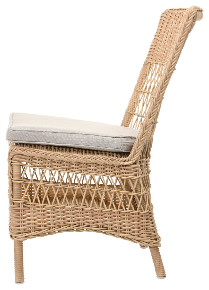 Marie Side Chair With Cushion, Natural Finish, Sailcloth Seagull Upholstery