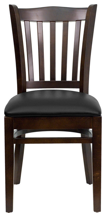 Dyersburg Wood Chair Vertical Slat Back Walnut, Black Vinyl Seat