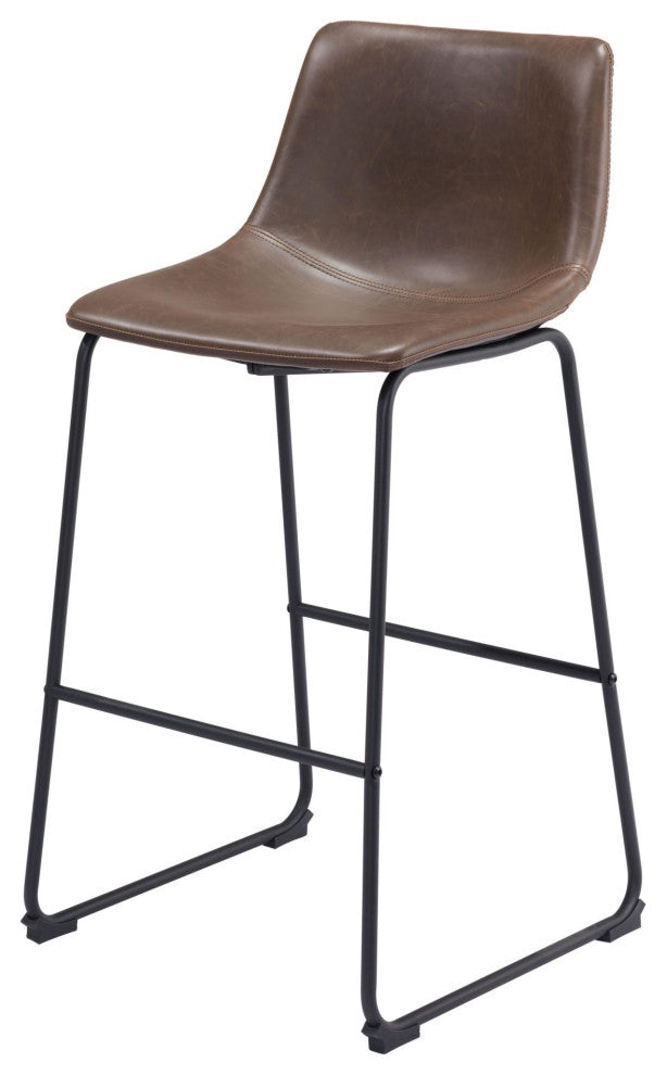 Bar Stool Chair, Set of 2, Faux Vinyl Leather, Vintage Brown Black, Industrial
