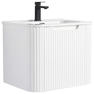 Caskvalley Bath Vanity, Straight Fluted Design Sink Included, White, 24"