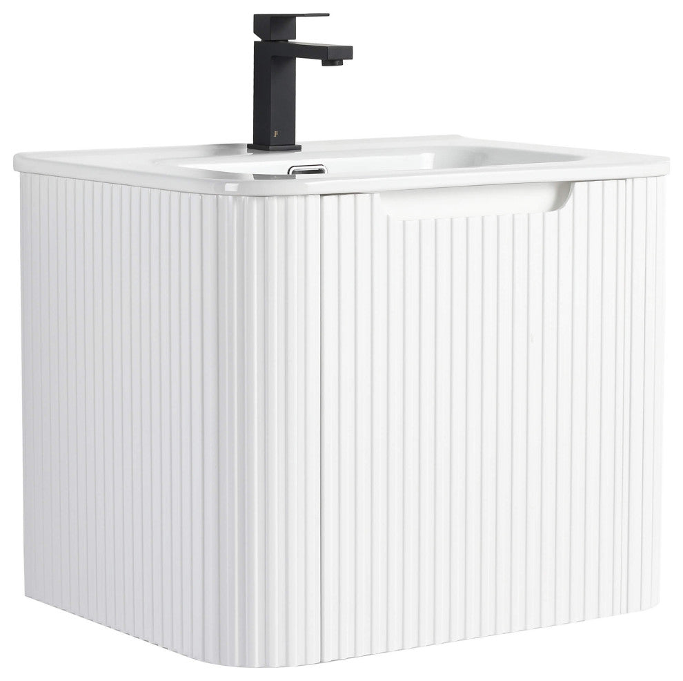 Caskvalley Bath Vanity, Straight Fluted Design Sink Included, White, 24"