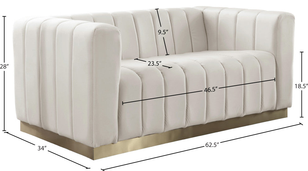 Marlon Velvet Upholstered Loveseat, Cream