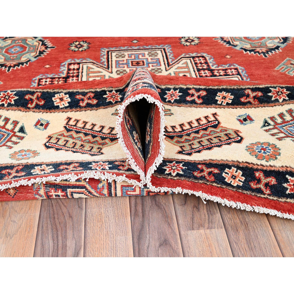Red, Special Kazak, Pure Wool, Hand Knotted, Round Oriental Rug, 8'x7'9"