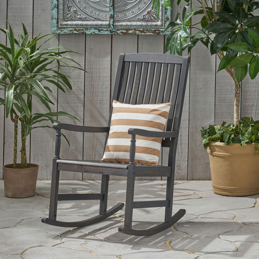 Myrna Outdoor Acacia Wood Rocking Chair, Dark Gray Finish