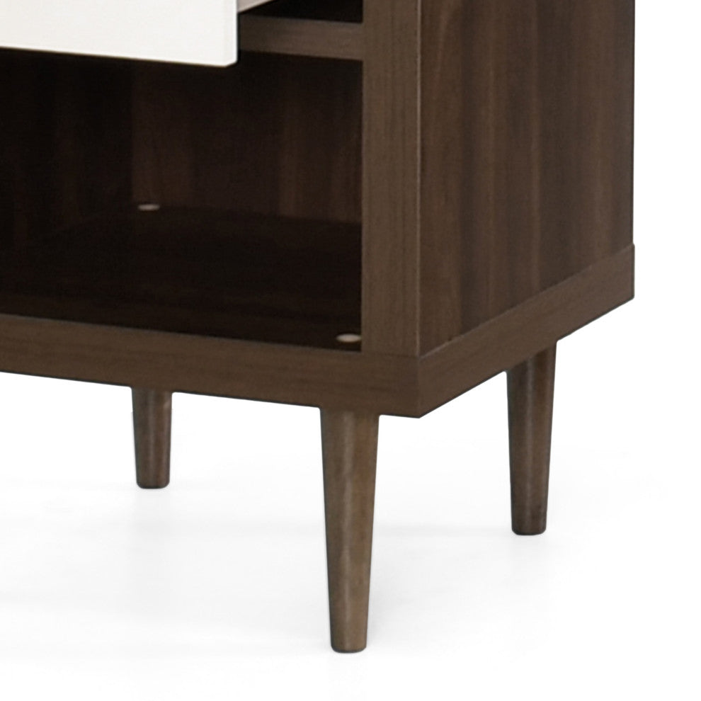 Farhart Faux Wood Single-Drawer Nightstand, Walnut/White, Single