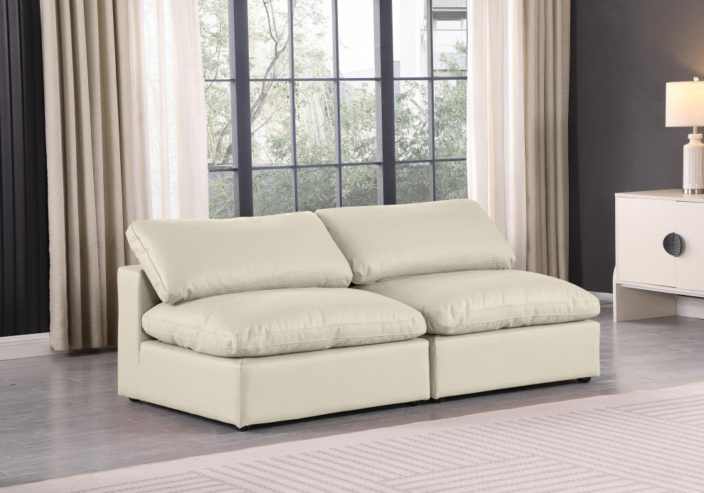Comfy Upholstered Modular Sofa, Cream, 2-Piece: 2 Armless Chair, Vegan Leather