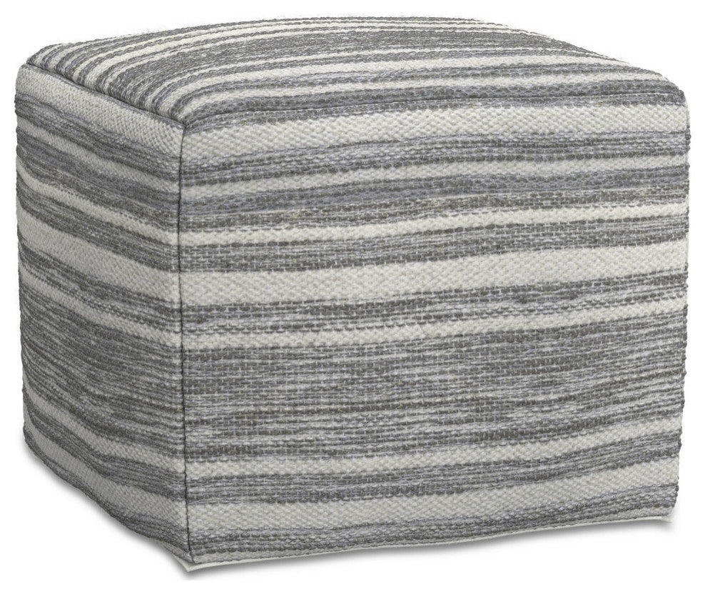 Carina Square Woven Pouf, Black Melange, White