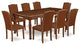 9-Piece 60/78" Table With 18" Leaf and 8 Parson Chair, Brown Flaux Leather